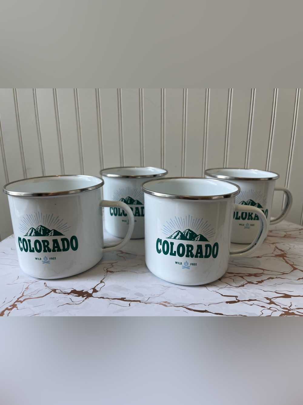 COLORADO ENAMELWARE MUGS BY HISTORY & HERALDRY | SET OF 4 | NEW WITH TAGS